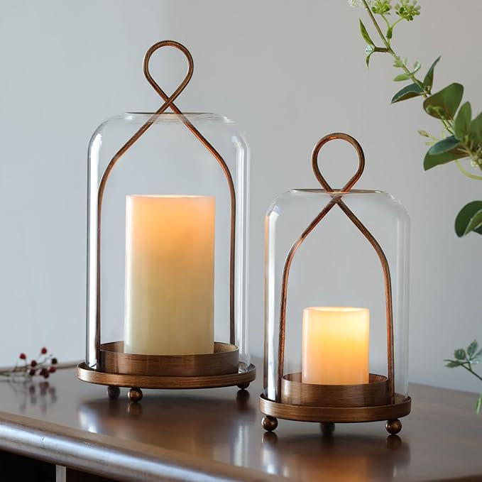 Hurricane Glass Candle Holders, Modern Farmhouse Coffee Table Decorations, Candle Holders for Pil... | Amazon (US)