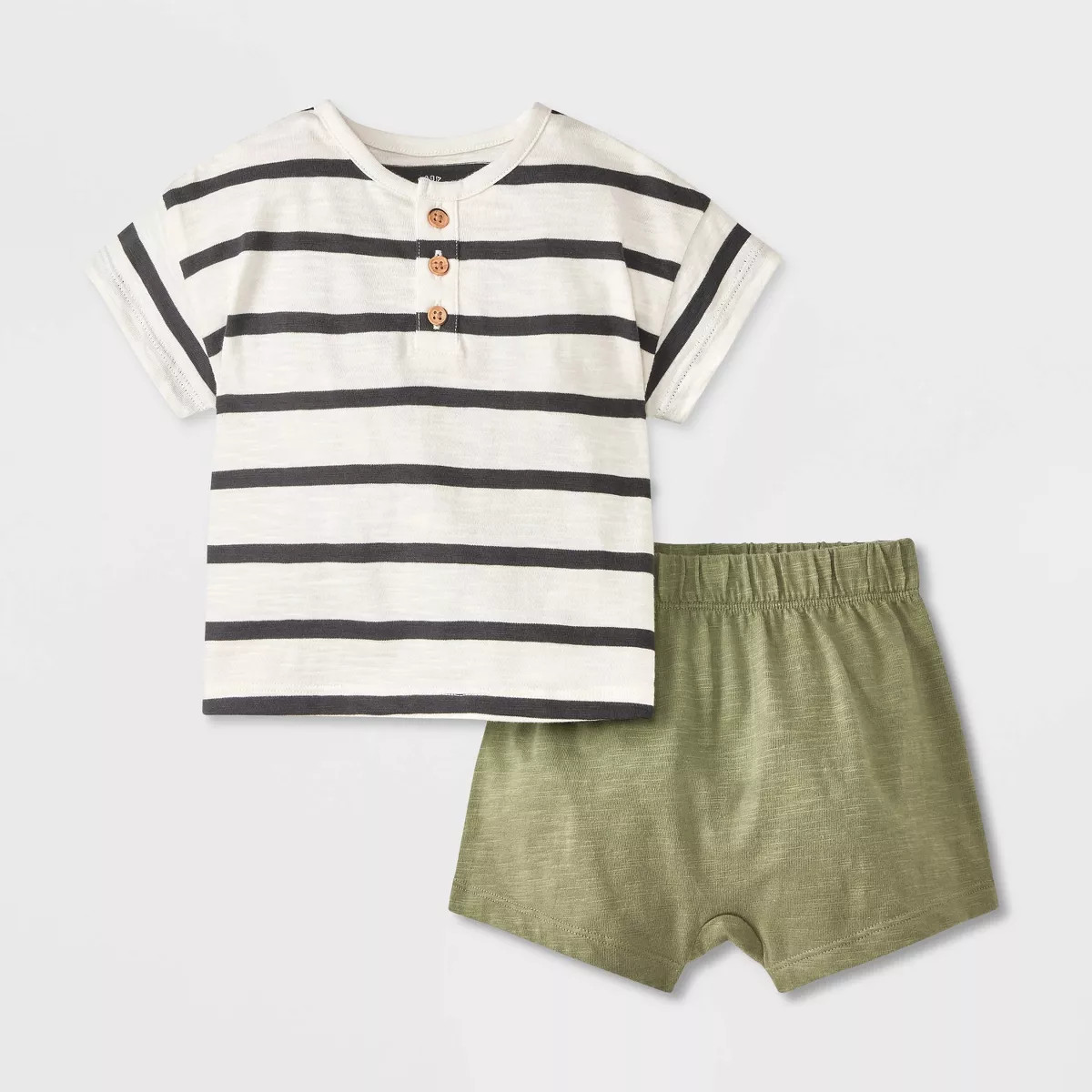 Baby Boys' Short Sleeve Top & Bottom Set - Cat & Jack™ Cream/Black 3-6M | Target