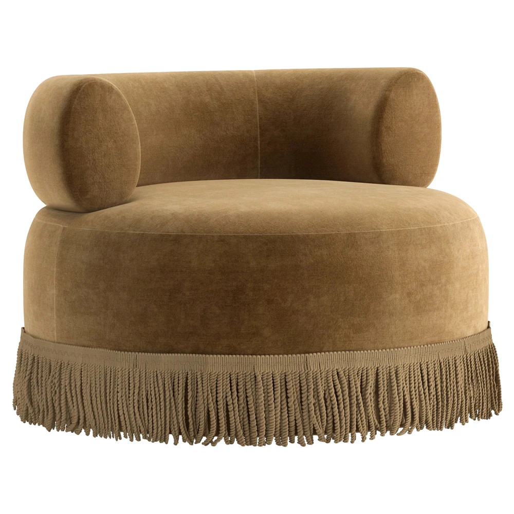 Mira Modern Classic Brown Faux Mohair Barrel Swivel Chair | Kathy Kuo Home