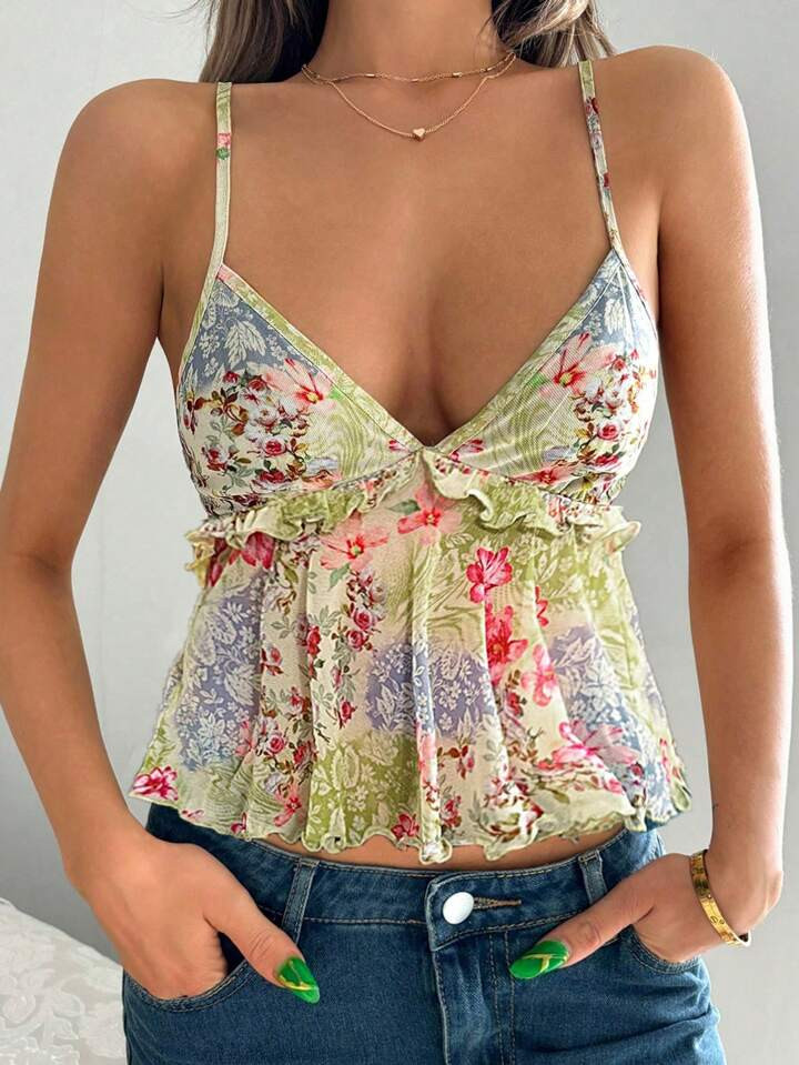 Sweetina Summer Fashionable Mesh Floral Print Camisole | SHEIN
