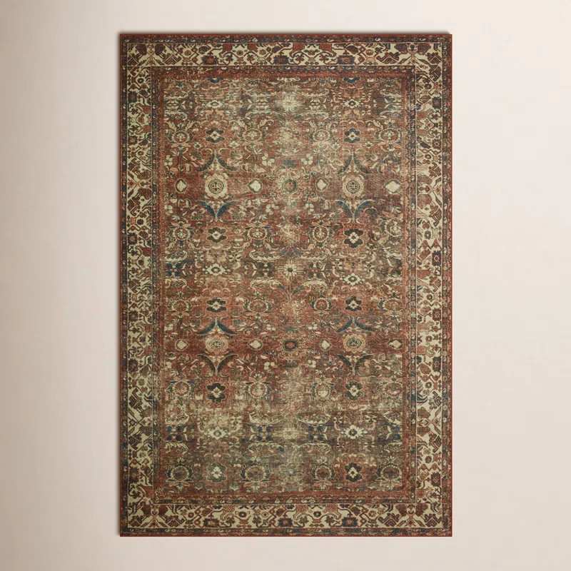 Magnolia Home By Joanna Gaines X Loloi Banks Machine Washable Brick / Ivory Area Rug | Wayfair North America