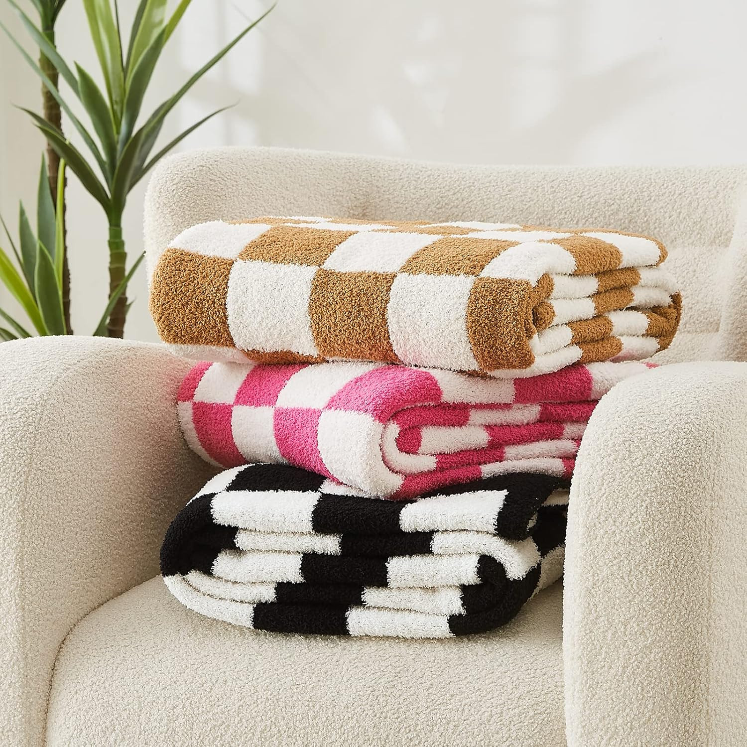 WRENSONGE Checkered Throw Blanket, Burnt Orange Microfiber Soft Cozy Fluffy Warm Hand Made Throw ... | Amazon (US)