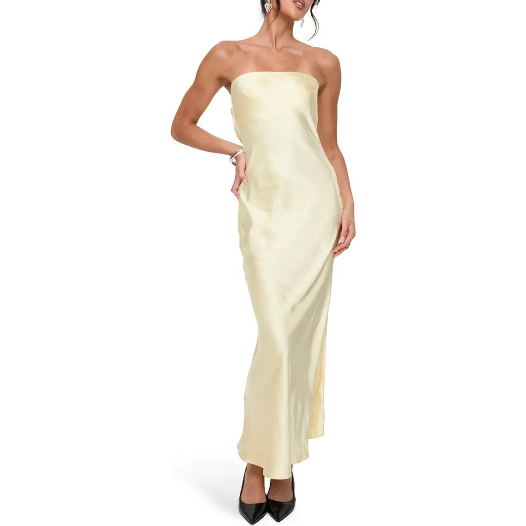 Princess Polly Haley Strapless Satin Maxi Dress in Yellow at Nordstrom, Size 10 | Nordstrom