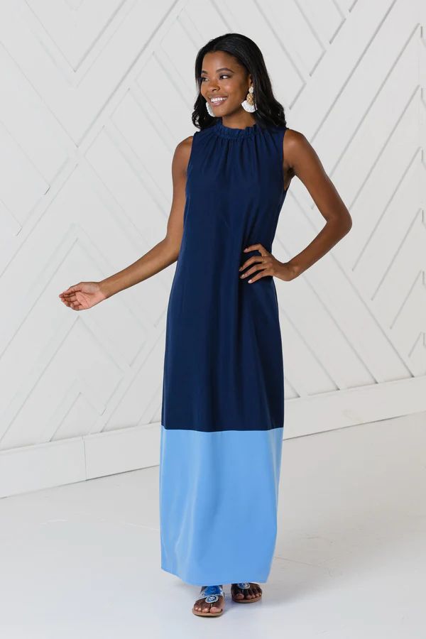 Navy Ruffle Neck Maxi Dress | Sail to Sable