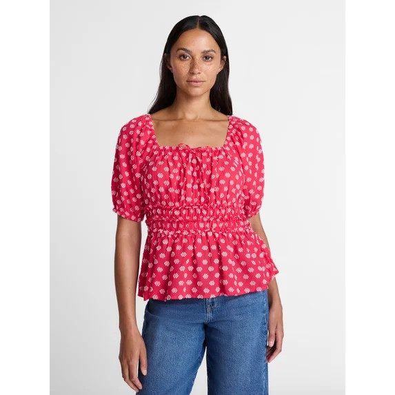 Time and Tru Women's Square Neck Top with Short Puff Sleeves, Sizes XS-XXXL | Walmart (US)