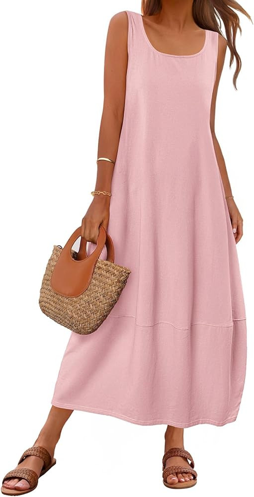 MEROKEETY Women's Casual Maxi Sundress 2025 Summer Beach Dress Scoop Neck Sleeveless Loose Tank D... | Amazon (US)