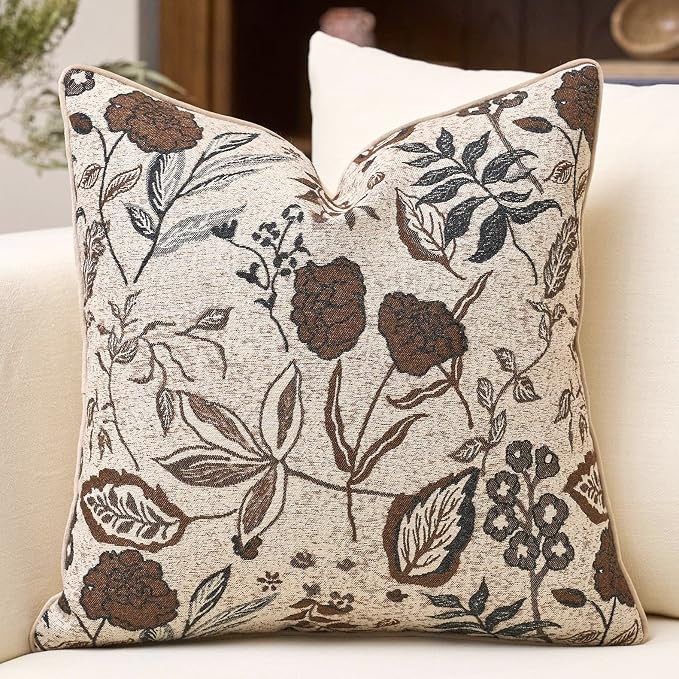 Beige Brown Floral Textured Throw Pillow Cover 20x20 Fall Vintage Rust Pillow Cover Farmhouse Sum... | Amazon (US)