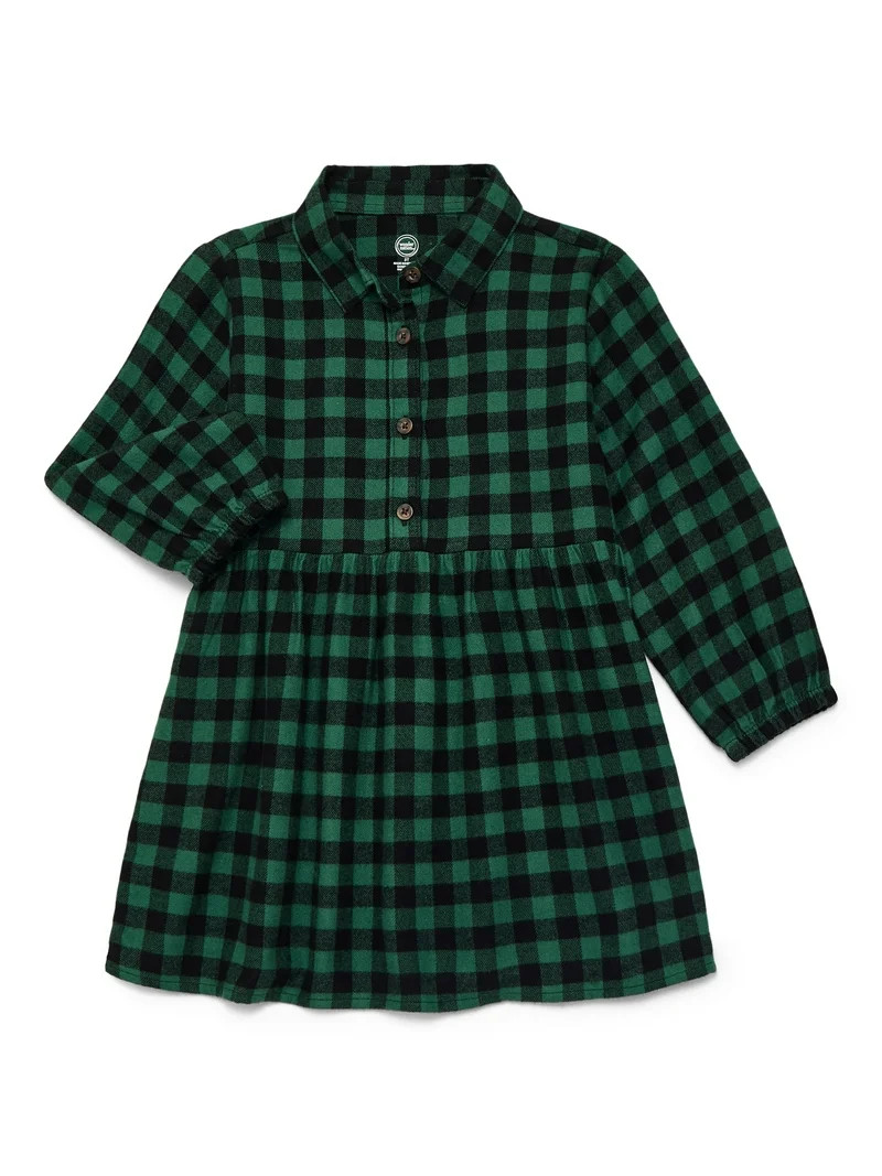 Wonder Nation Toddler Girls' Flannel Shirtdress with Long Sleeves, Sizes 12M-5T | Walmart (US)