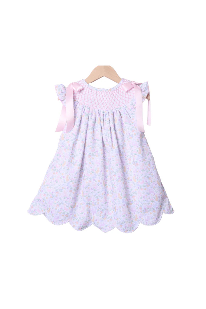 Smocked Sweet Bunny Floral Scalloped Dress | The Smocked Flamingo