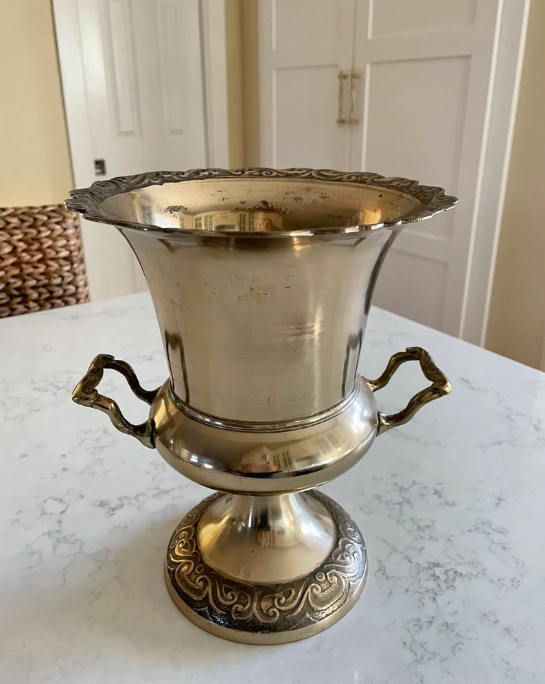 Vintage Brass Champagne Bucket, Brass Urn with Handles, Footed Brass Ice Bucket,, Embossed Brass ... | Etsy (US)