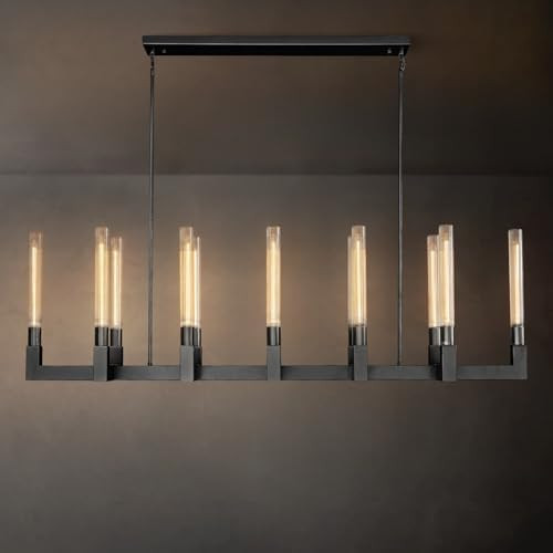 Black 12-Lights Modern Chandelier with Glass Tube, 54in Chandeliers Rectangular Luxurious Large C... | Amazon (US)