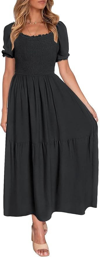 ZESICA Women's Summer Boho Floral Print Square Neck Ruffle Swing Beach Long Maxi Dress | Amazon (US)