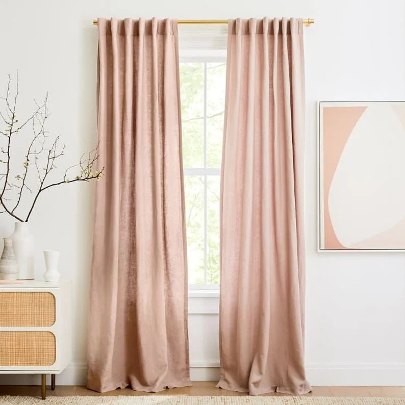 Dusty Blush Long Linen Curtain Cotton Window stonewashed - Etsy | Etsy (US)