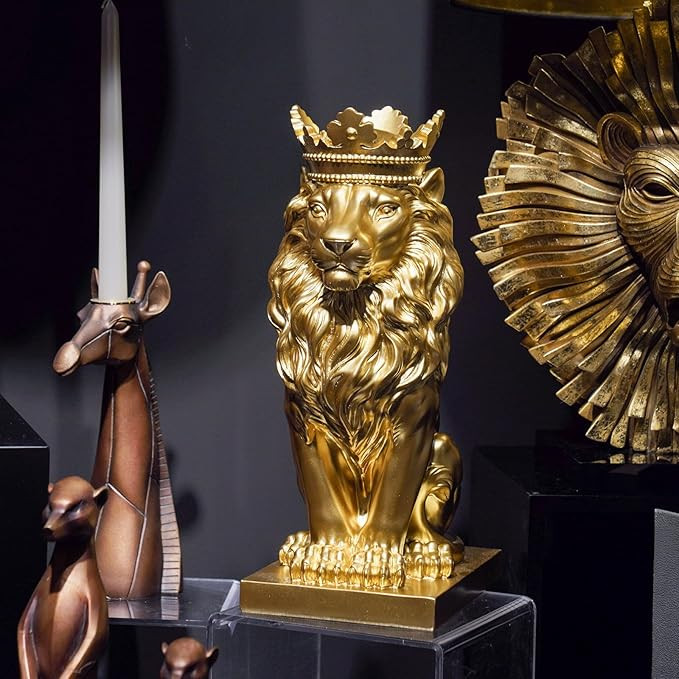 LCdecohome Gold Lion Statue - 15x5.5x8.5 Inch Lion Figurine Home Decor | Amazon (US)