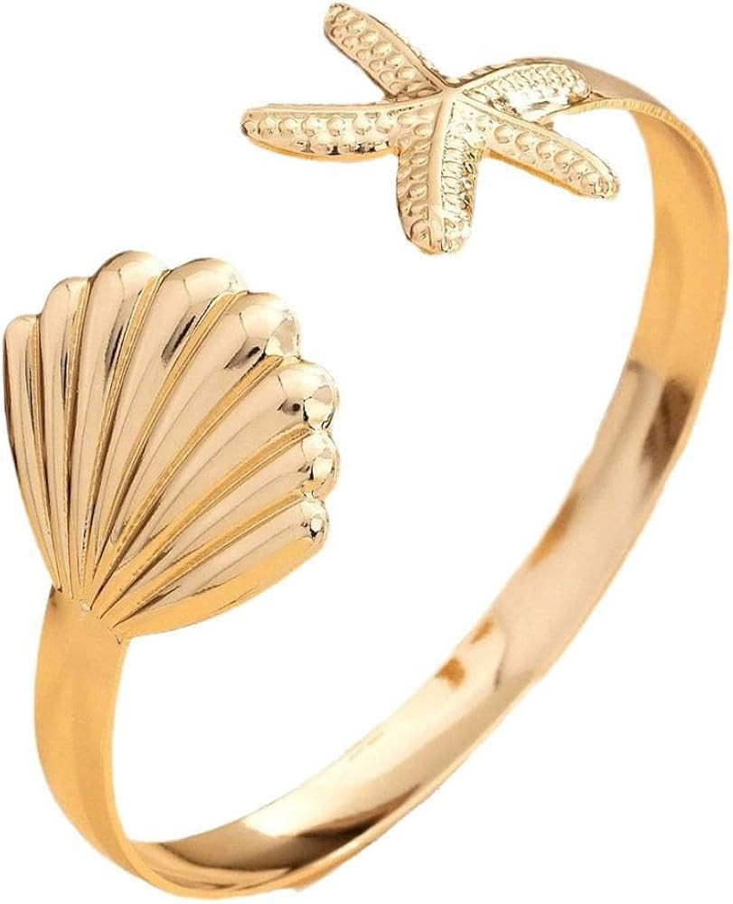 Gold Shell Starfish Bracelet for Women Shell Cuff Bracelet Opening Adjustable Statement Bracelet ... | Amazon (US)
