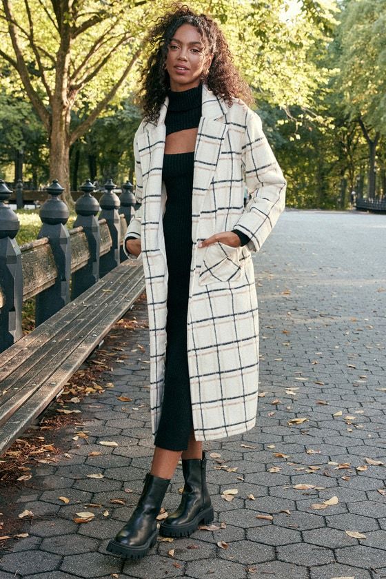 Warm Front Ivory Plaid Coat | Lulus (US)