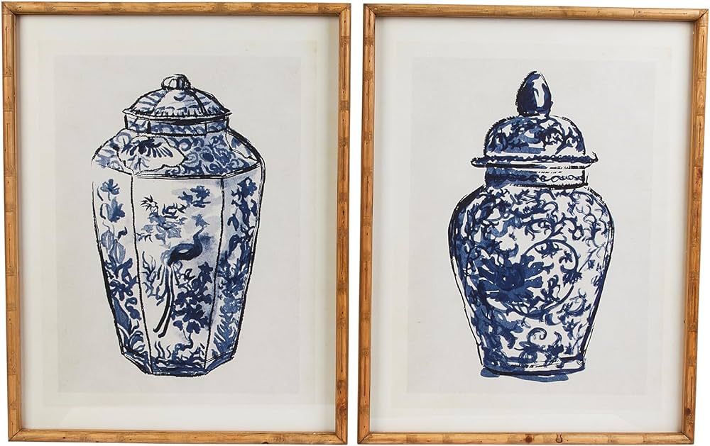 Creative Co-Op Wood Framed Ginger Jar Wall Art with Glass Cover, Multicolor, Set of 2 | Amazon (US)