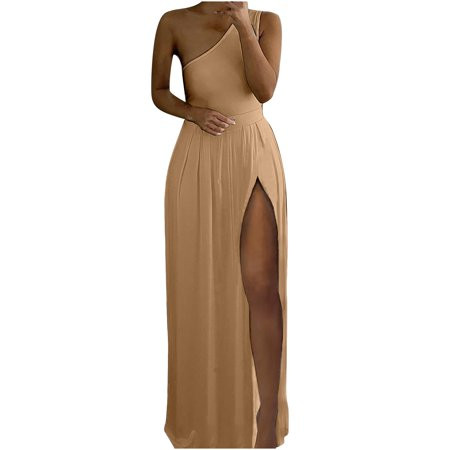 OFLALW One Shoulder Dresses For Wedding Guest 2022 Sexy White Sleeveless Slit Dress Prom Ruched Dres | Walmart (US)