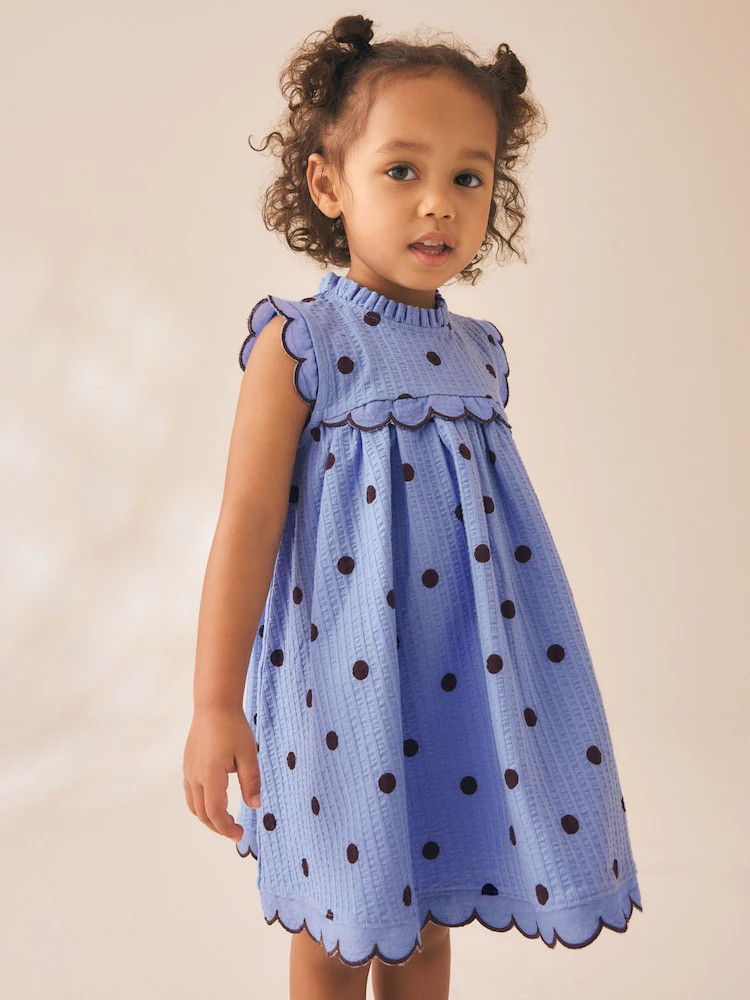 Blue Spot Sleeveless Scallop Detail Summer Dress (3mths-7yrs) | Next US
