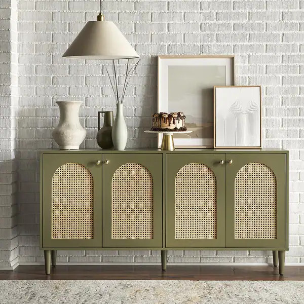 Lifestorey Montello 4-Door Sideboard with Cane - Olive Green | Bed Bath & Beyond