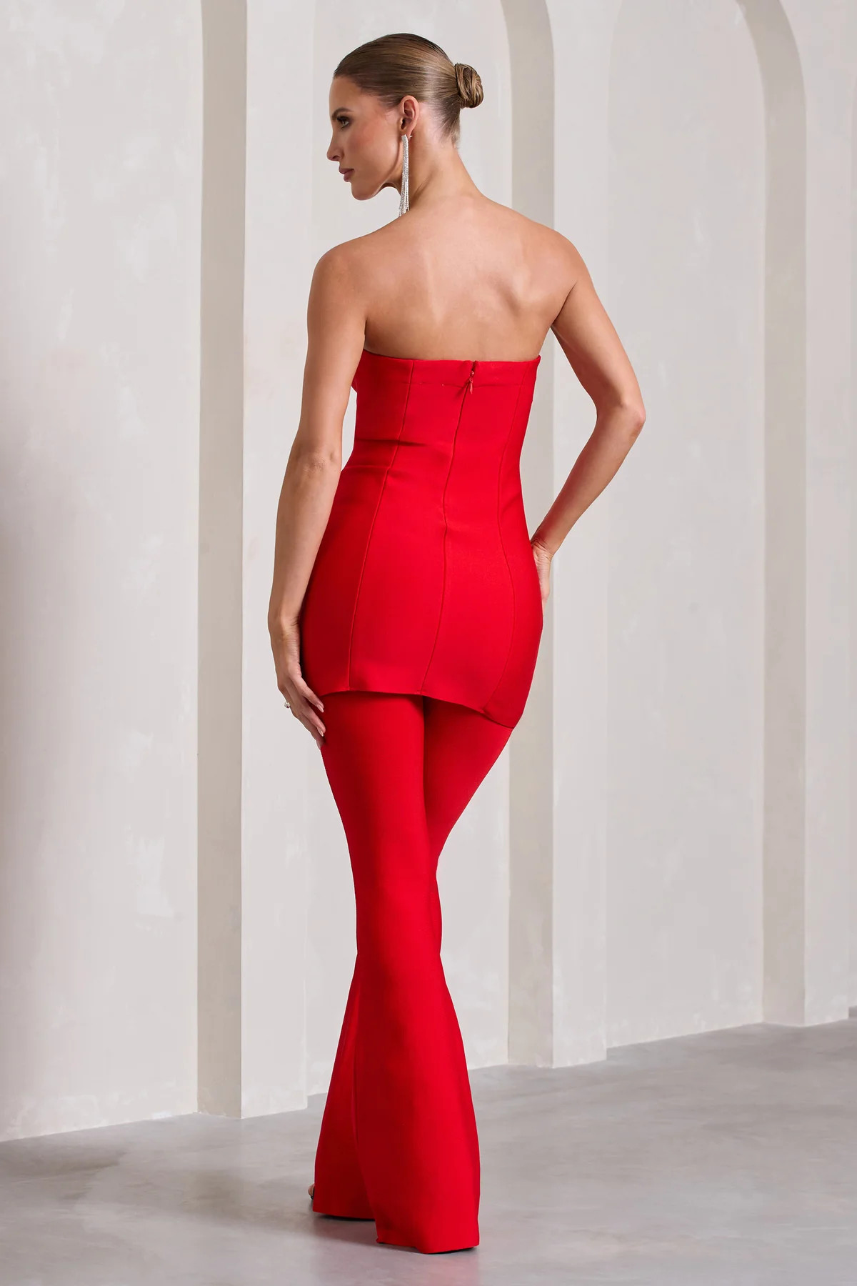 Capri | Red Bandage High Waist Flared Trousers | Club L London