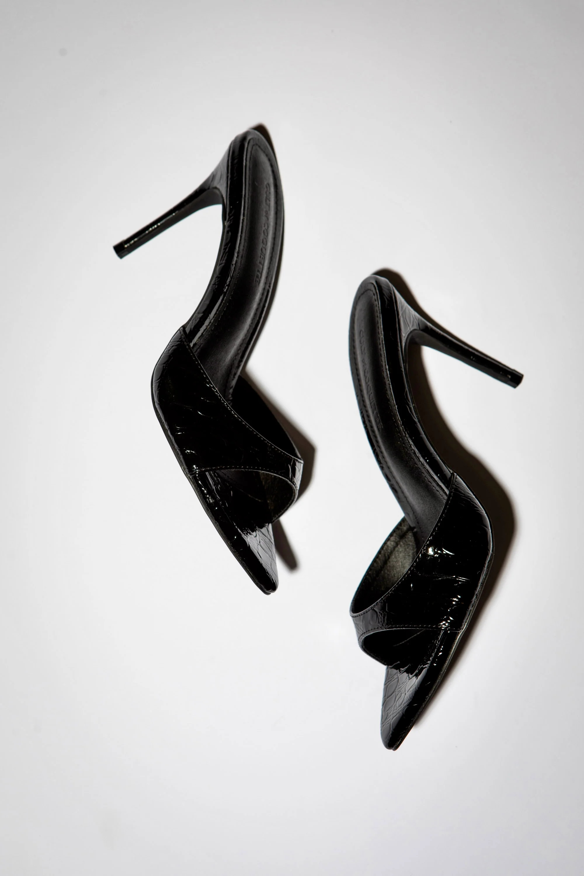 Gia Black Croc Patent Vegan Mules 80 mm | CULT OF COQUETTE