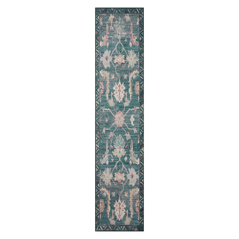 Blue & Multicolor Opal Border Runner, 2x9 | At Home