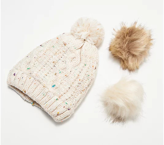 Chic Tweak Knit Beanie with Removable Poms - QVC.com | QVC