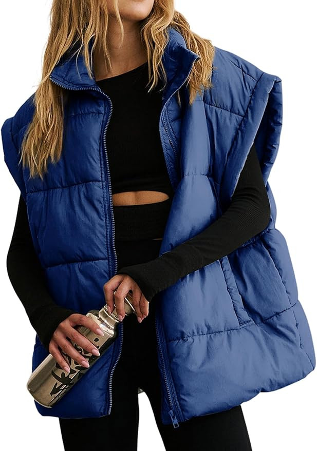 Dokotoo Women's Casual Winter Oversized Puffer Vest Stand Collar Flysleeve Insulated Padded Puffy... | Amazon (US)