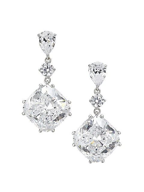 Adriana Orsini Saffron Rhodium-Plated &amp; Cubic Zirconia Cushion Drop Earrings | Saks Fifth Avenue