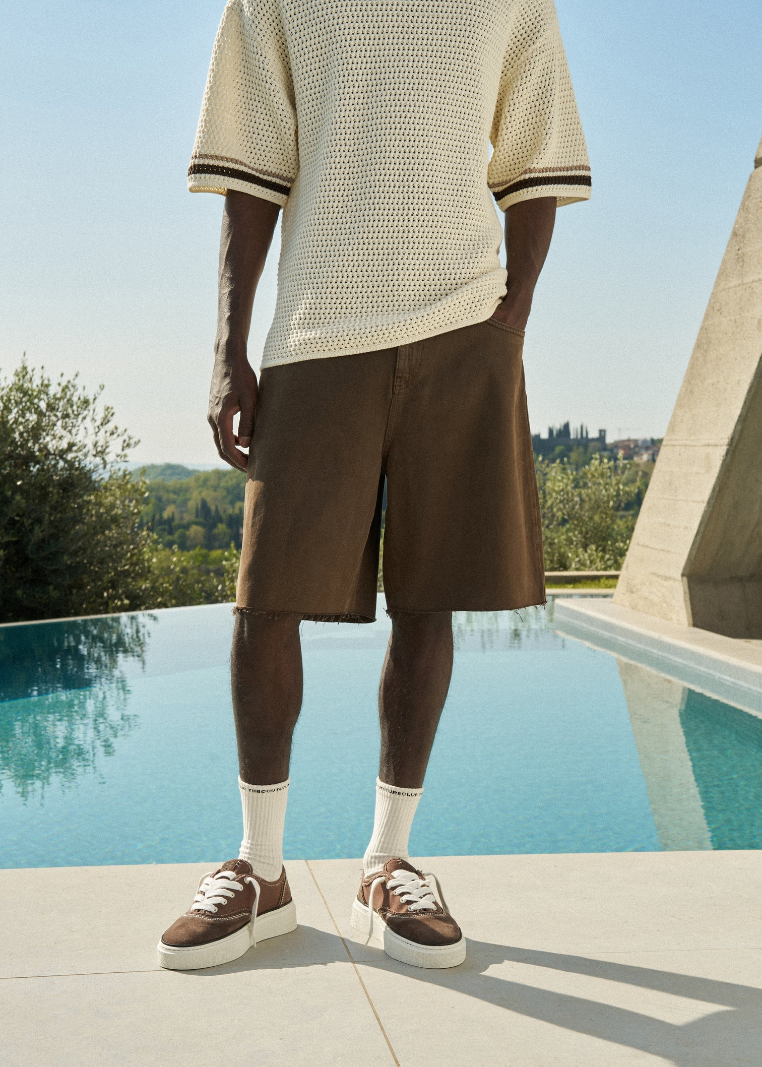DENIM RAW EDGE SHORTS - BROWN WASH | The Couture Club