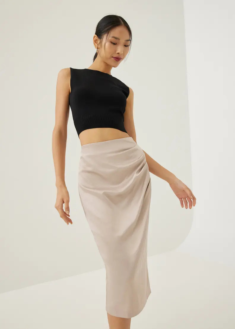 Ninda Satin Pleated Column Midi Skirt | Love, Bonito USA