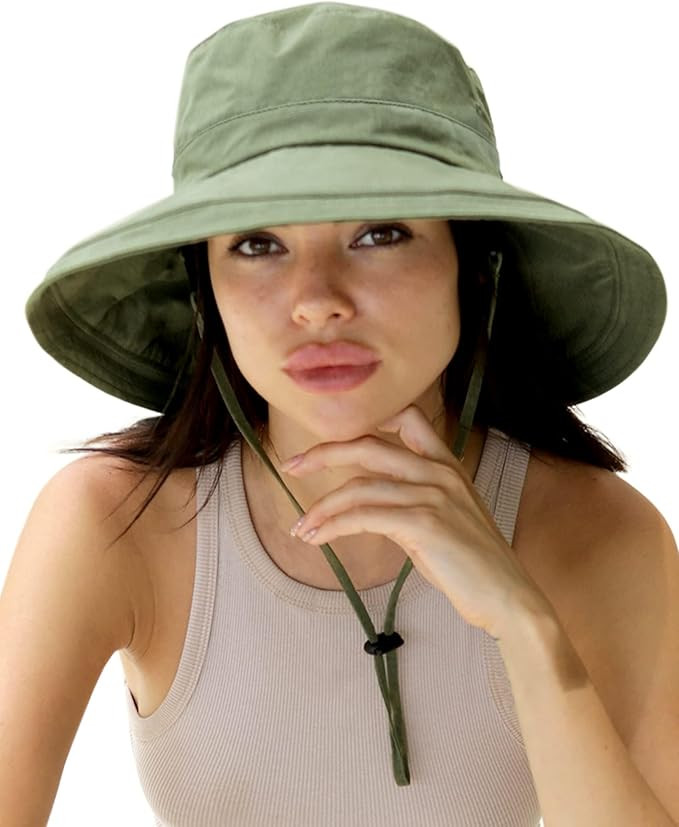 Sun Hats for Women Gardening Hat Wide Brim Ponytail Beach Sun Protection Breathable Cotton Summer... | Amazon (US)