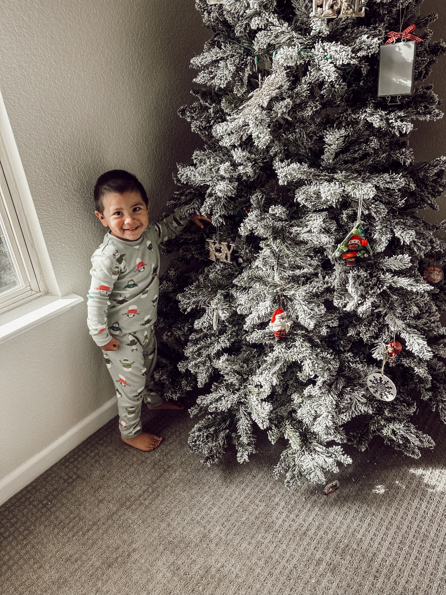 Cutest Christmas pajamas at an affordable price. Something about a pajama set on a toddler is just so cute! This is also their Christmas tree in my room that they get to decorate. Color is a very pale/light green. 

#LTKHoliday #LTKkids #LTKSeasonal