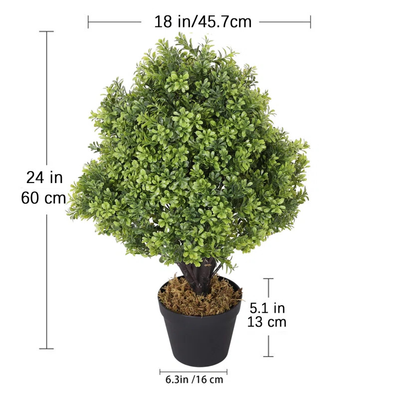 Hallam 24-Inch Indoor or Outdoor Faux Boxwood Topiary in Pot (Set of 2) | Wayfair North America