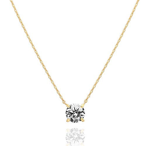 PAVOI 14K Gold Plated Crystal Solitaire 1.5 Carat (7.3mm) CZ Dainty Choker Necklace | Gold Necklaces for Women | Amazon (US)