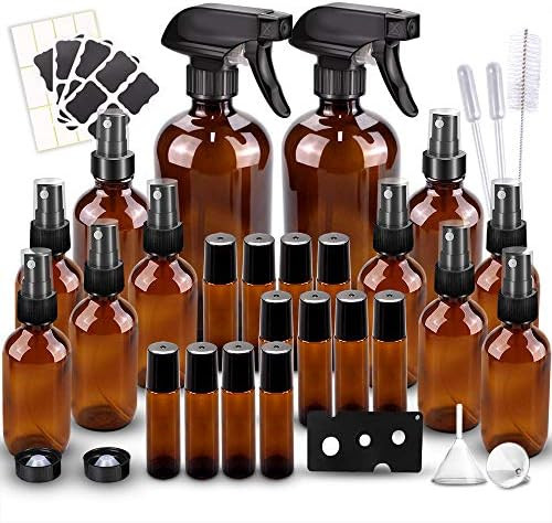 BonyTek Glass Spray Bottle Kit×12 (2×16oz, 2×4oz, 8×2oz), 12×10ml Roller Bottles, Anti UV, Multi Siz | Amazon (US)
