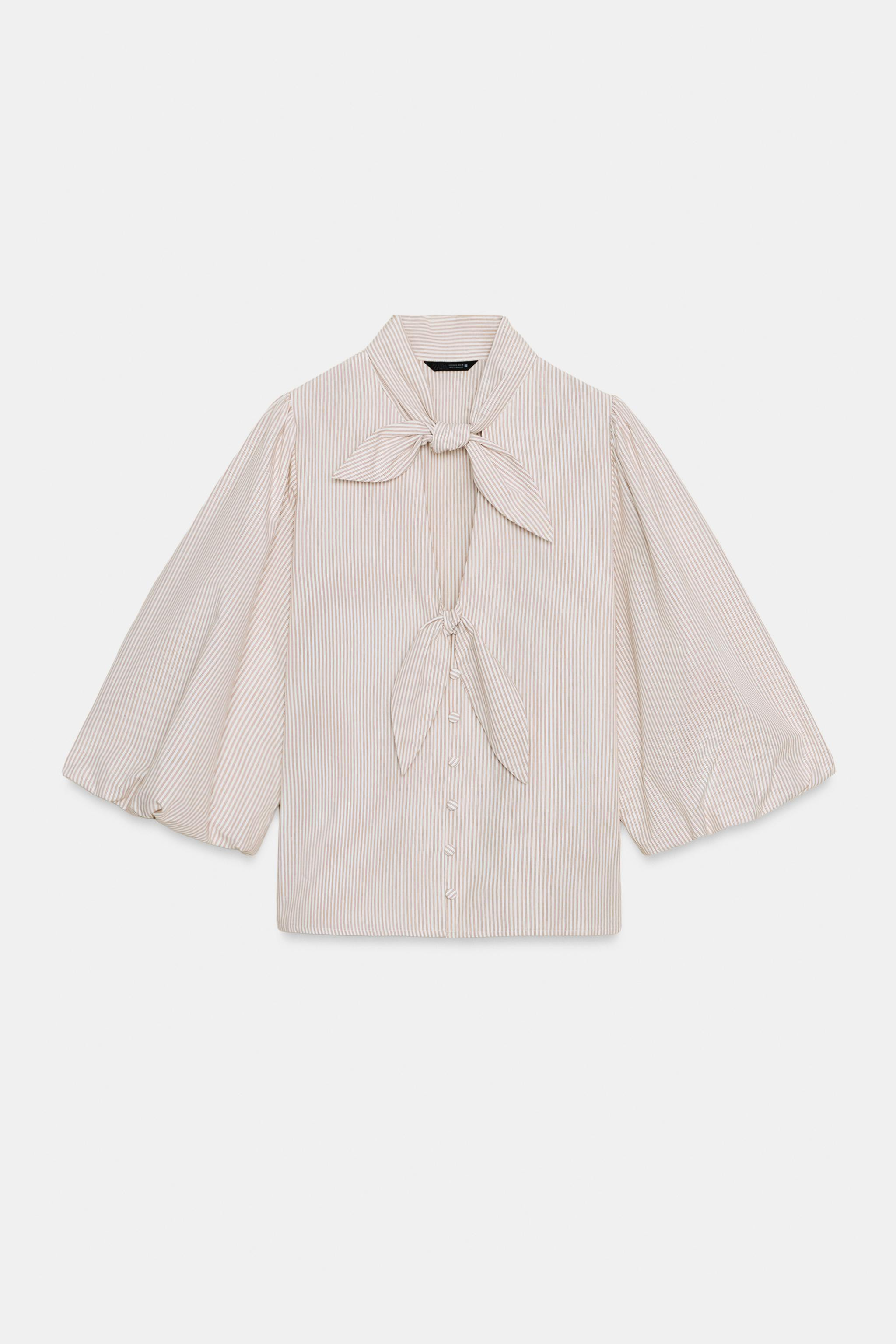 STRIPED TIE BLOUSE | Zara Canada