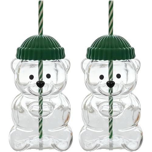 2025 New Bear Straw Cup, Cute Mugs, Cute Bear Glass Cup With Straw 20OZ, Coffee Beer Wine Cocktail Drinks Glassware (2PCS) | Amazon (US)