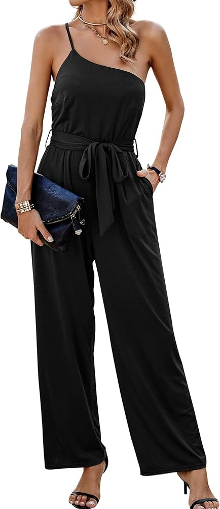 CCTOO Women's Jumpsuits Summer One Shoulder Strap Romper Casual Sleeveless Wide Leg High Waist Pa... | Amazon (US)