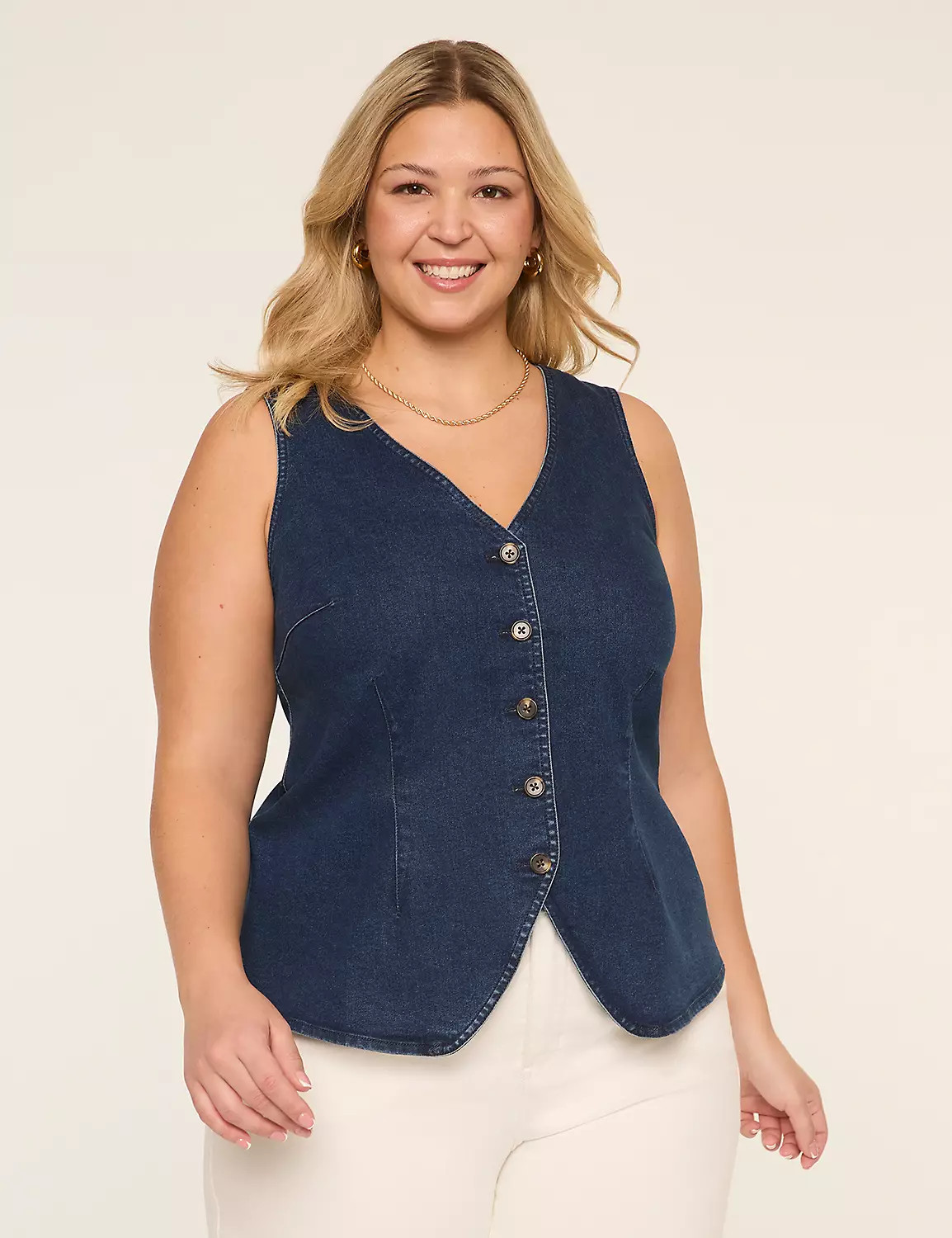 Tailored Button-Front Vest | Lane Bryant (US)