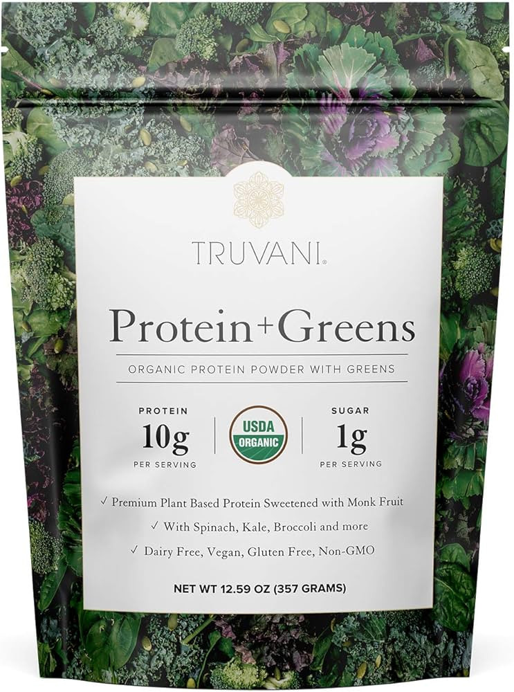 Truvani Protein + Greens | Organic, Non-GMO, Vegan, Gluten Free, Dairy Free | Daily Greens Combin... | Amazon (US)