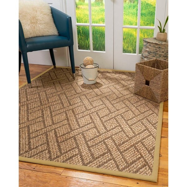 Natural Area Rugs 100%, Natural Fiber Handmade Chunky Shanghai, Brown/Multi Sisal Rug, Sage Border - 12' x 15' | Bed Bath & Beyond