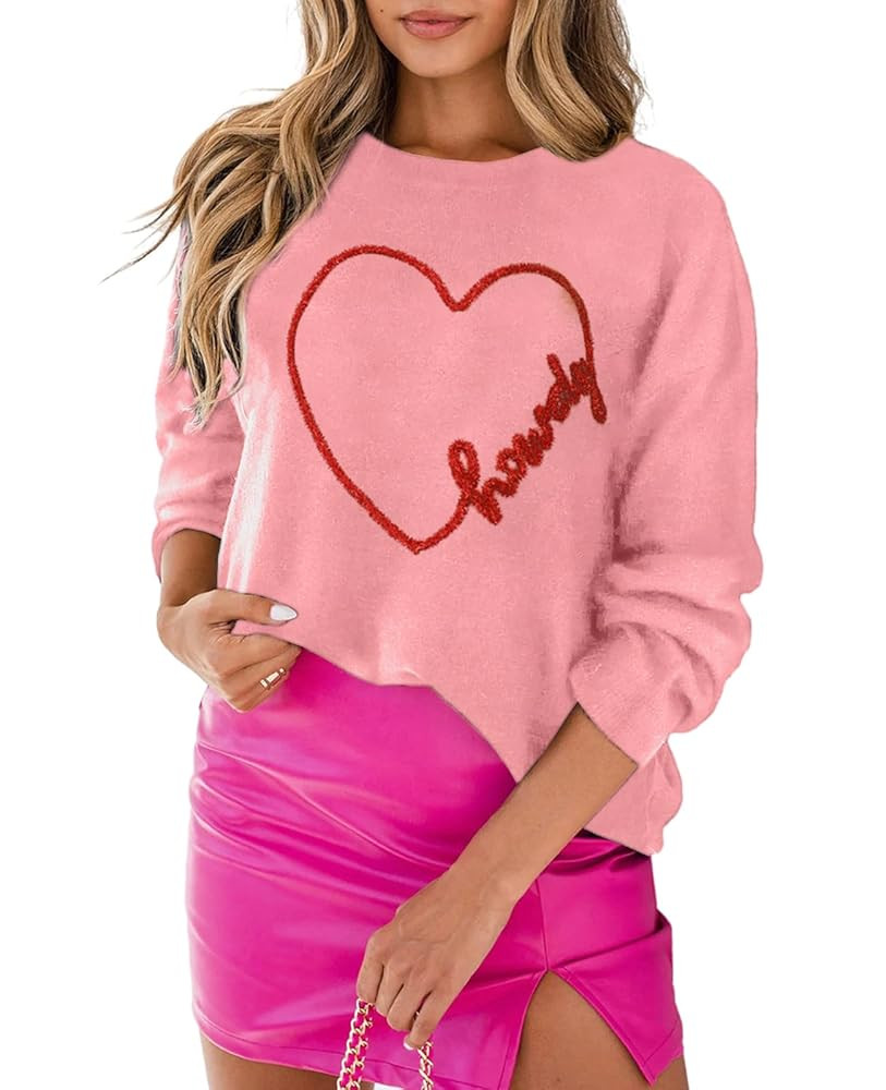 SELINK Women's Valentines Sweater Crew Neck XOXO Heart Print Casual Long Sleeve Pullover Tops Swe... | Amazon (US)