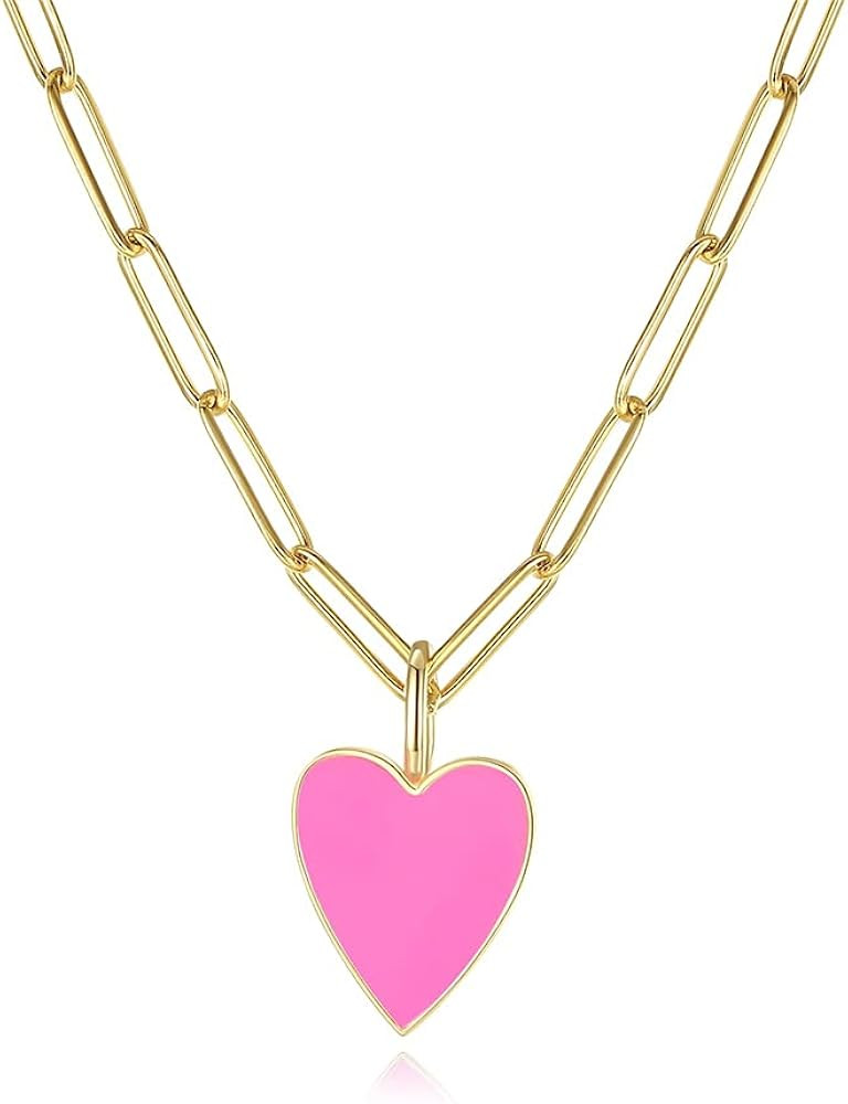 Meeran Heart Necklace for Women Girls,Preppy Jewelry Dainty Paperclip Chain Necklace for Women,Cu... | Amazon (US)