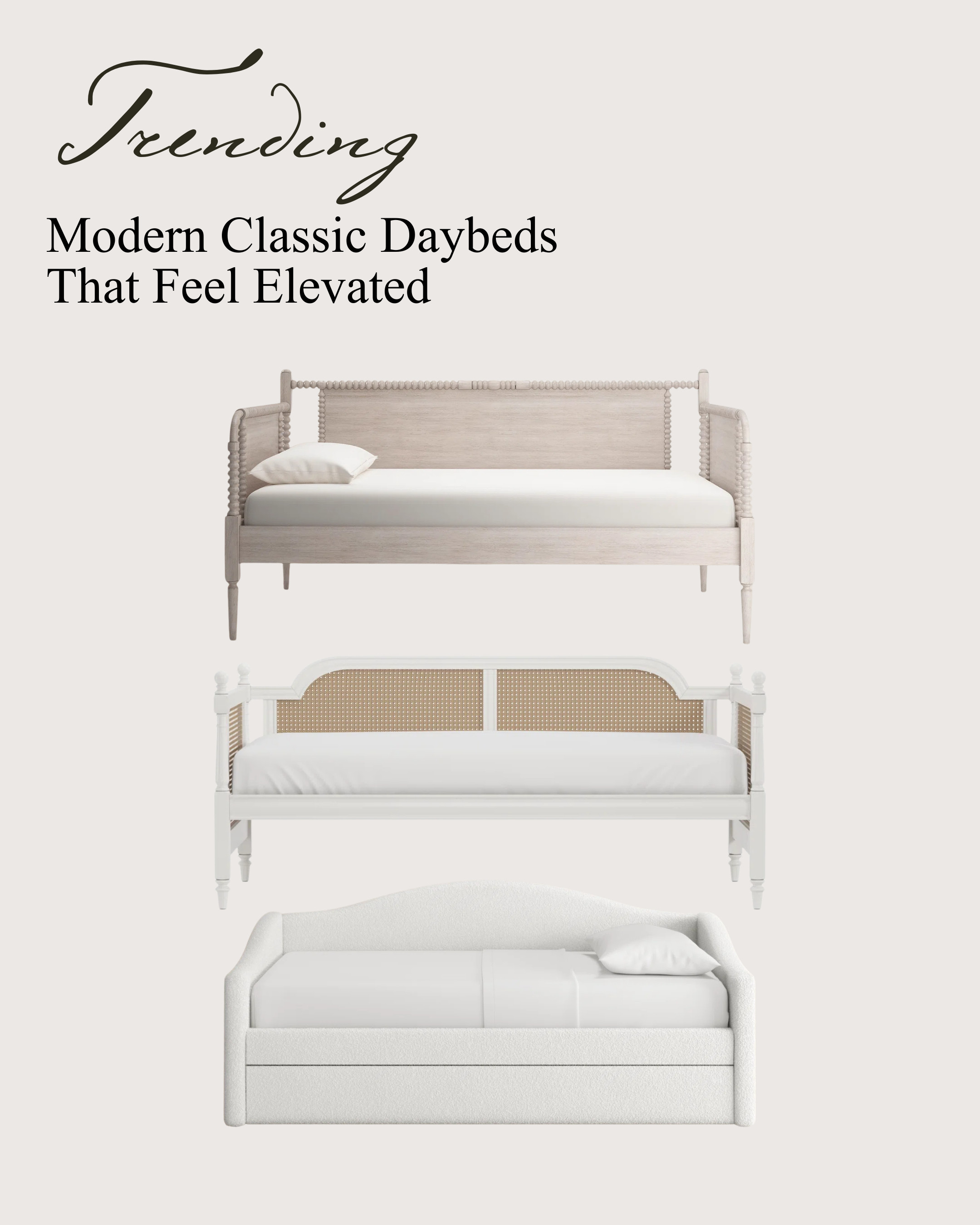 Daybeds are having a moment — and honestly? It’s about time.

They’re the piece that makes a room feel intentional instead of expected. A little Parisian. A little tailored. A lot elevated.

Think:
• Sculpted wood details
• Cane + classic silhouettes
• Soft, modern upholstery
• That “is this a bedroom or a sitting room?” energy

Perfect for guest rooms, offices, nurseries, or that awkward wall you never know what to do with.

It’s not just a bed. It’s a statement piece that says you actually thought about your space.

Which style are you choosing — wood, cane, or fully upholstered? 

 #LTKHome