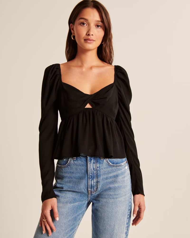 Women's Long-Sleeve Sheer Twist Top | Women's Tops | Abercrombie.com | Abercrombie & Fitch (US)