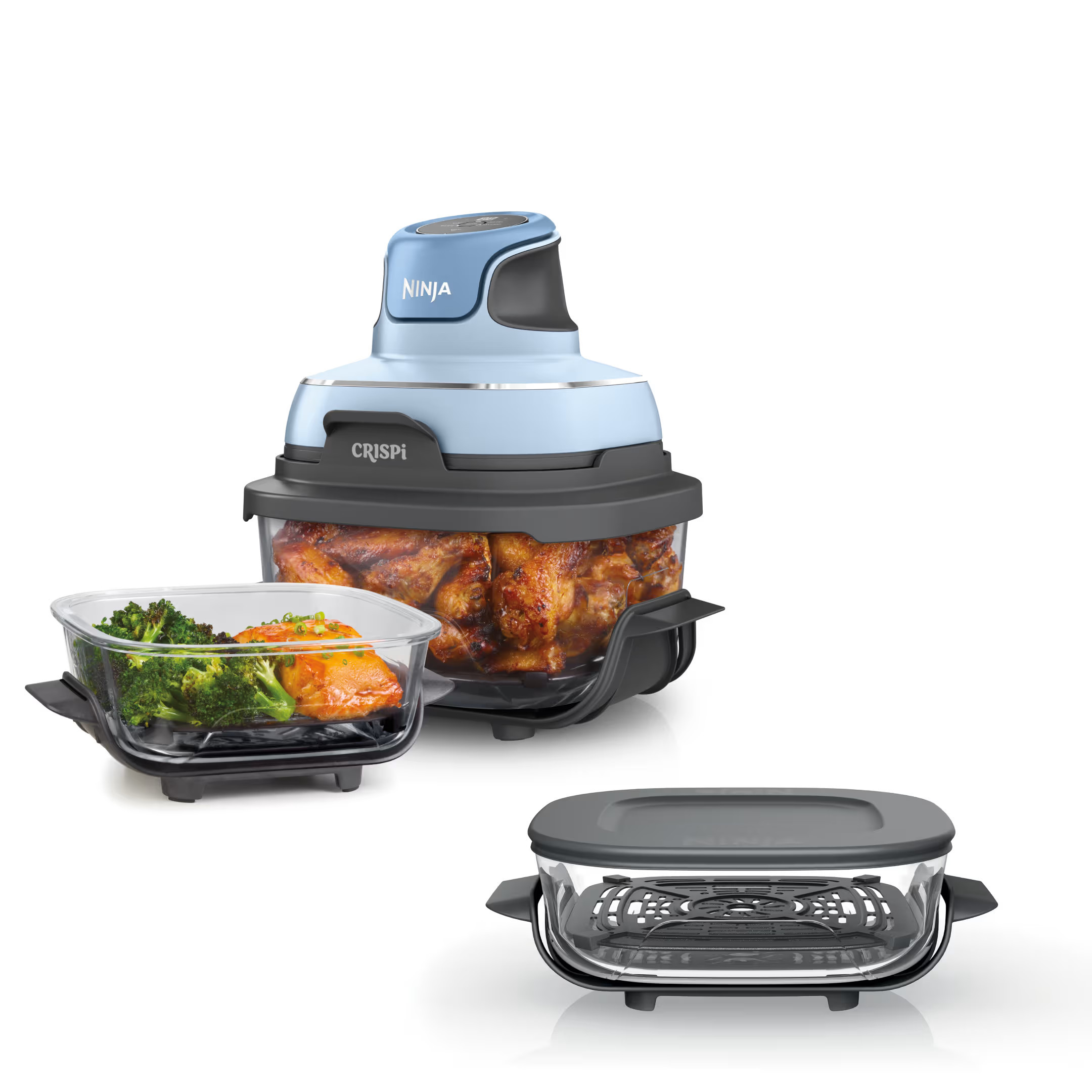Ninja Crispi™ with Extra Container | 4-in-1 Portable Glass Air Fryer Cooking System | Comes with 6-Cup, 2.5-Qt, 4-Qt (Periwinkle) | FN101PLB | Ninja Kitchen