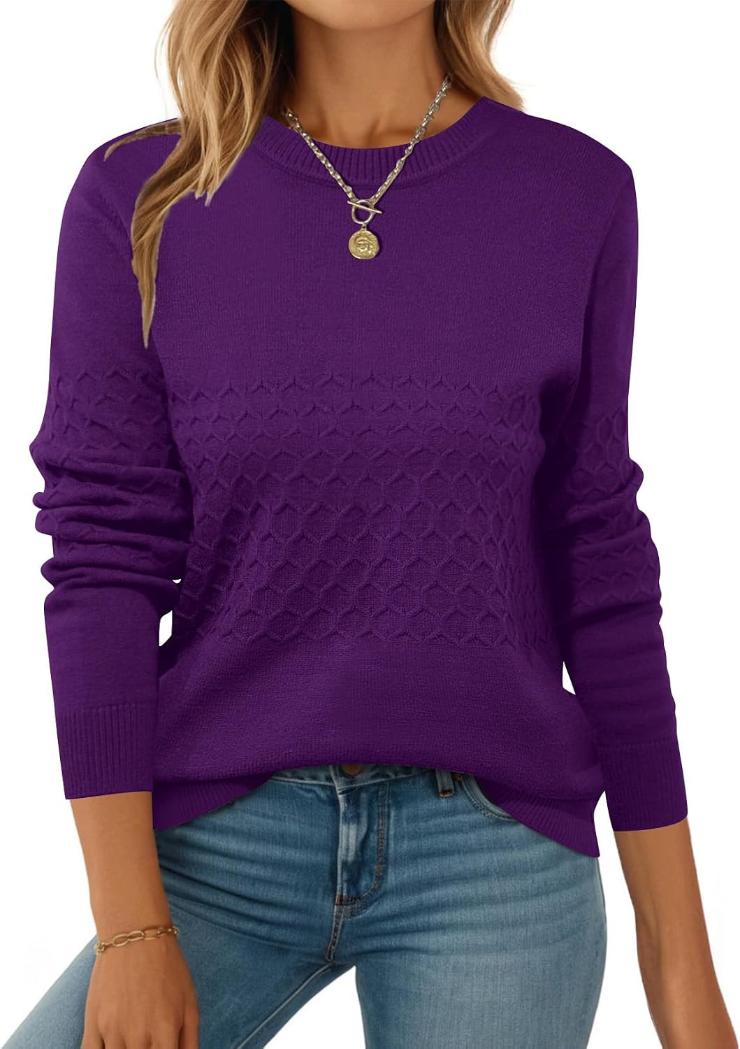 Zeagoo Womens Sweaters Long Sleeve Crew Neck Ribbed Knit Tops Fall Clothes | Amazon (US)