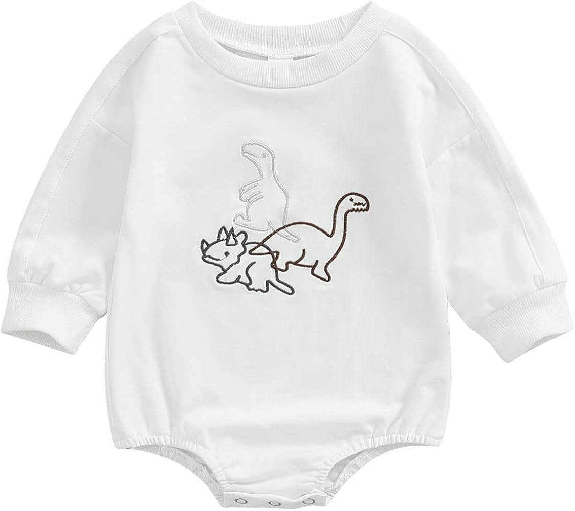 White Dinosaur Sweatshirt Bubble Romper | Amazon (US)
